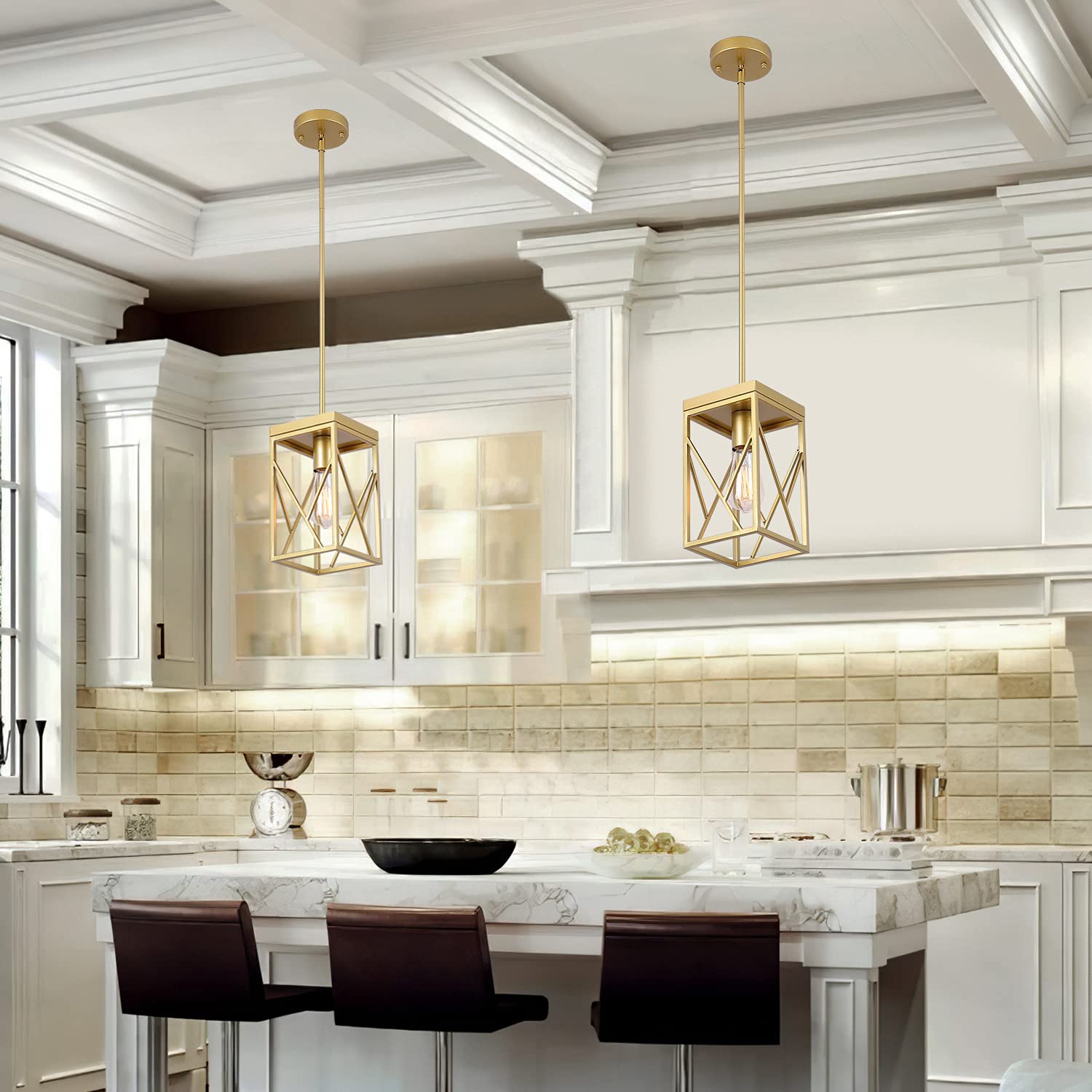 Gold Pendant Light with Metal Cage - From Where - 