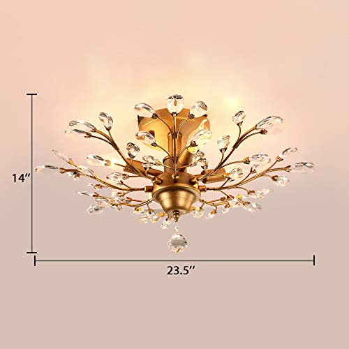Gold Semi Flush Light with Crystal Decoration - From Where - 