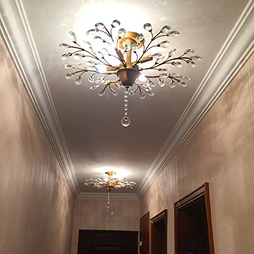 Gold Semi Flush Light with Crystal Decoration - From Where - 