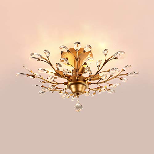 Gold Semi Flush Light with Crystal Decoration - From Where - 