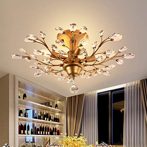 Gold Semi Flush Light with Crystal Decoration - From Where - 