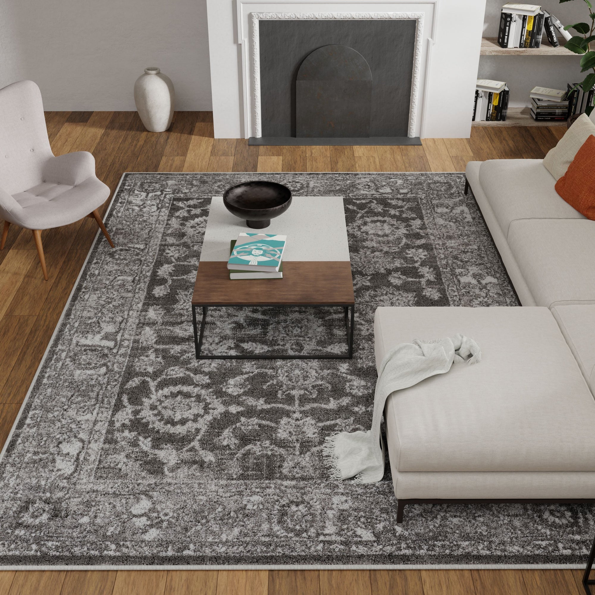 Gray Oriental Indoor Area Rug - From Where - 