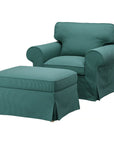 Gray - turquoise Armchair and Ottoman - From Where - 