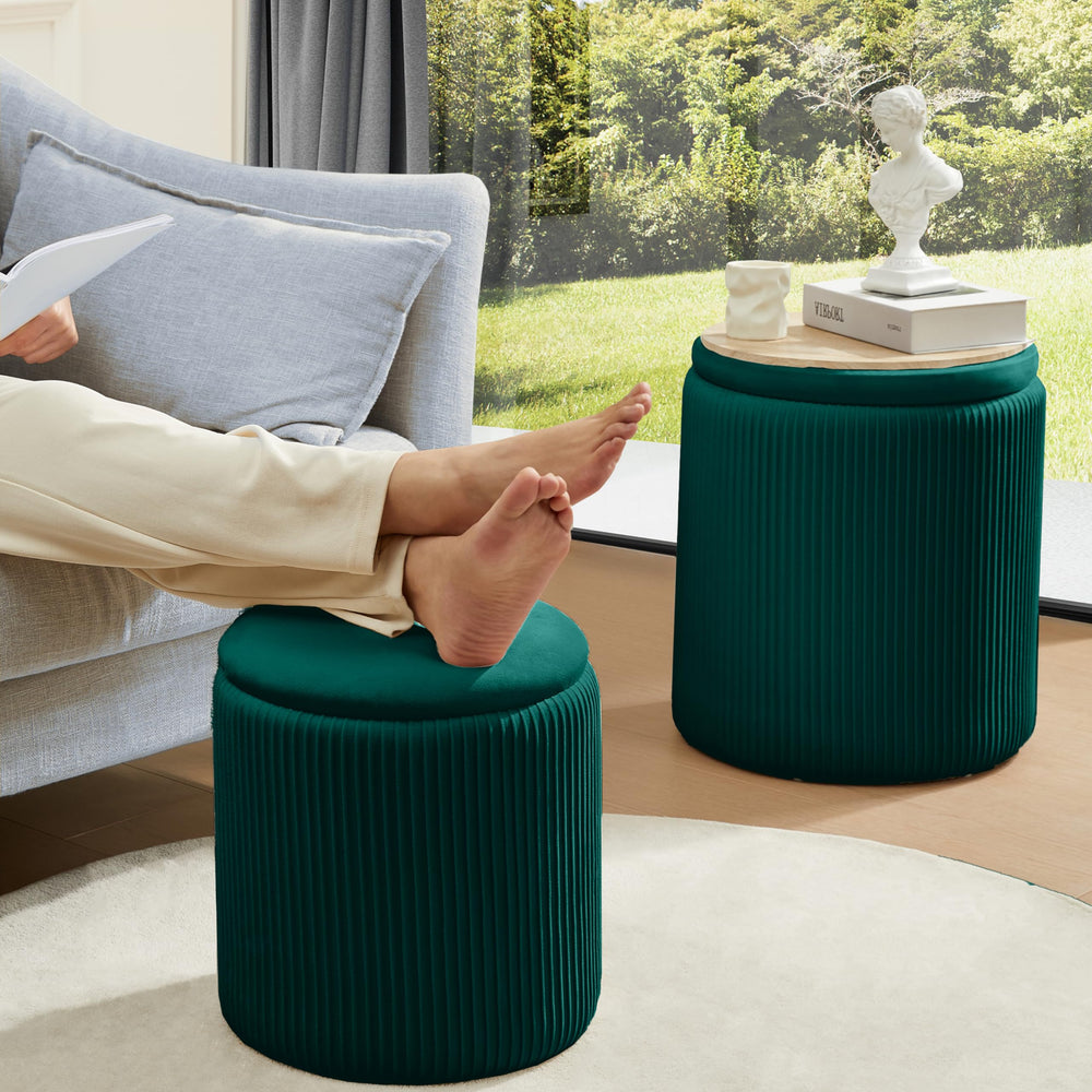Green Chilihom Round Ottoman - From Where - 