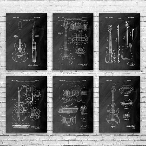Guitar Patent Posters (Set of 6) - From Where - 
