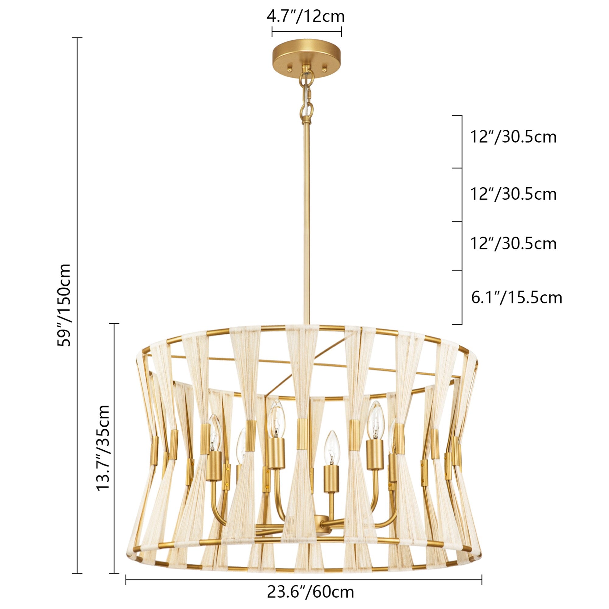 Hand - wrapped Rope 6 Light Pendant - From Where - 