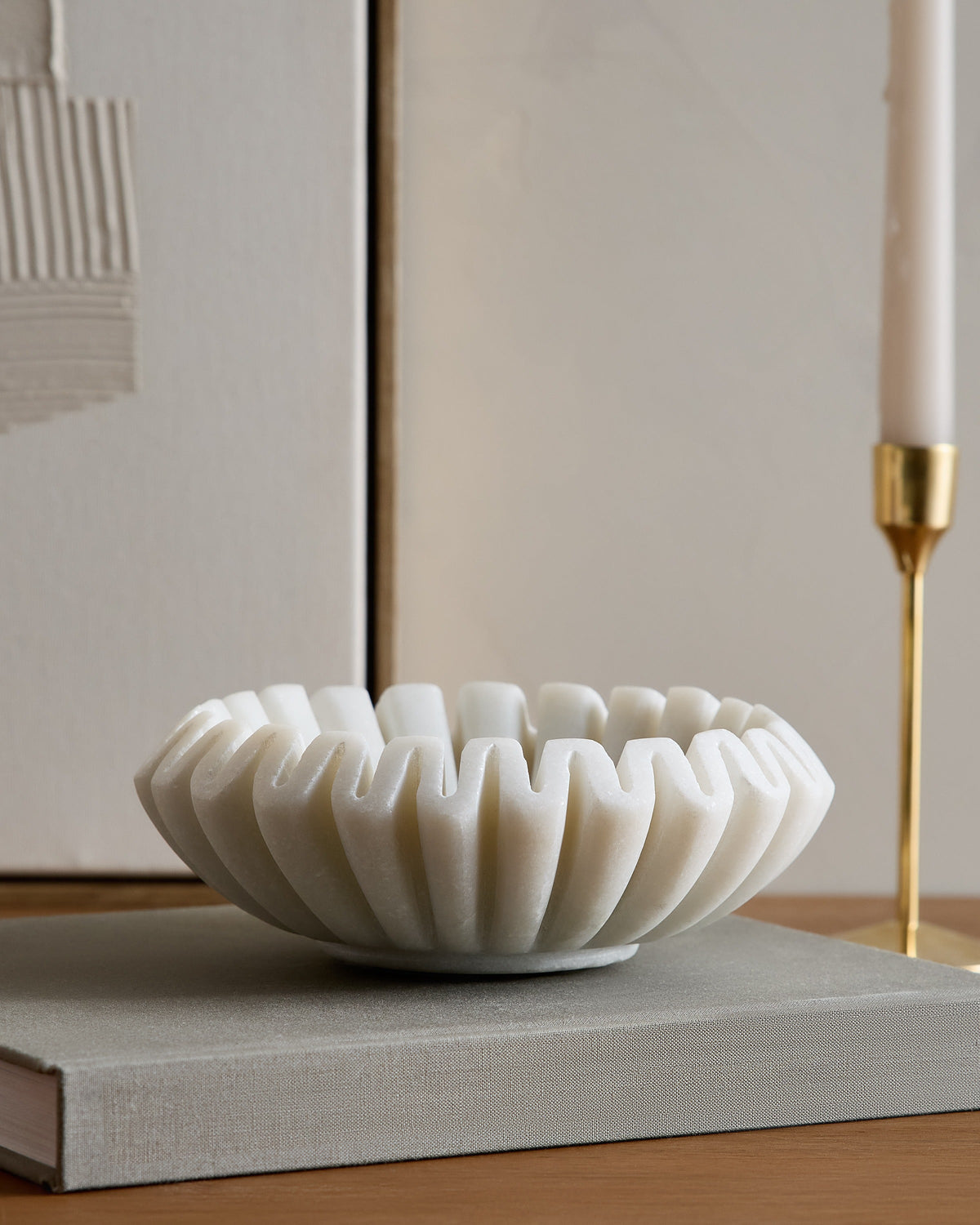 Handcrafted Fluted Marble Decorative Bowl - From Where Finds -