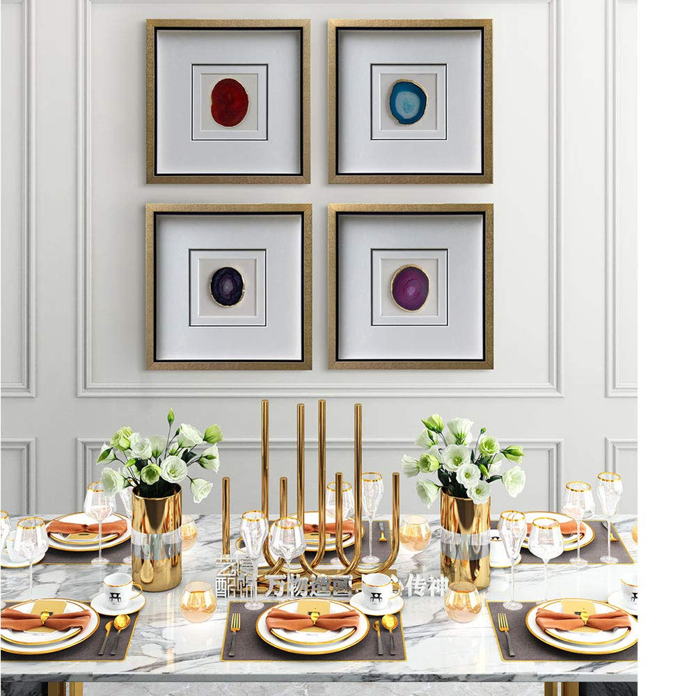 Handmade 40x40cm Gold Edge Agate Stone Wall Art with Shadow Box - From Where - 