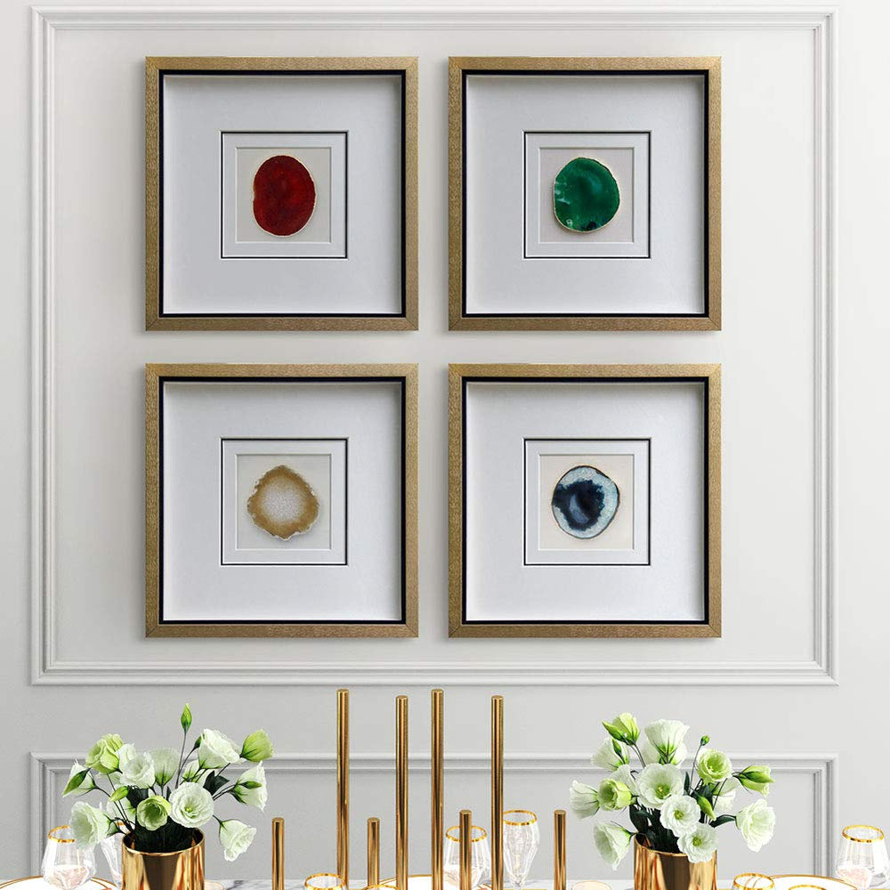 Handmade 40x40cm Gold Edge Agate Stone Wall Art with Shadow Box - From Where - 