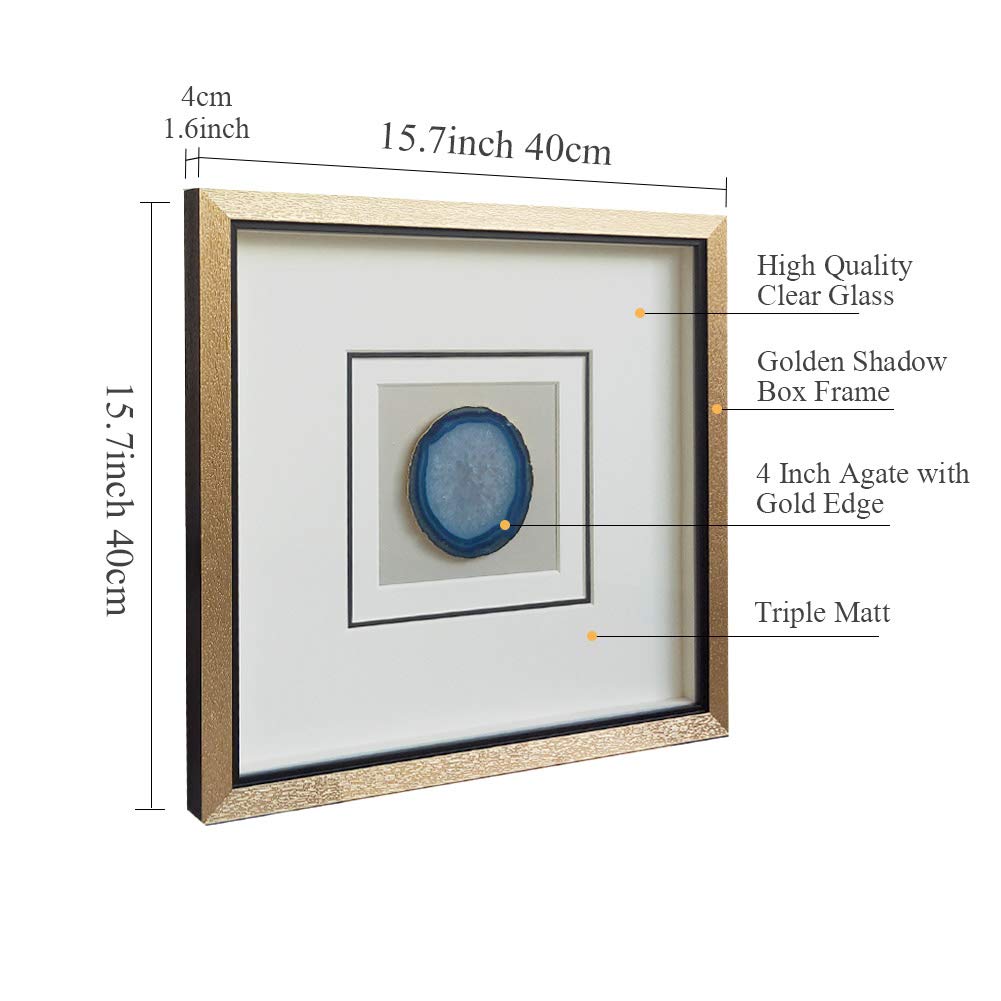 Handmade 40x40cm Gold Edge Agate Stone Wall Art with Shadow Box - From Where - 