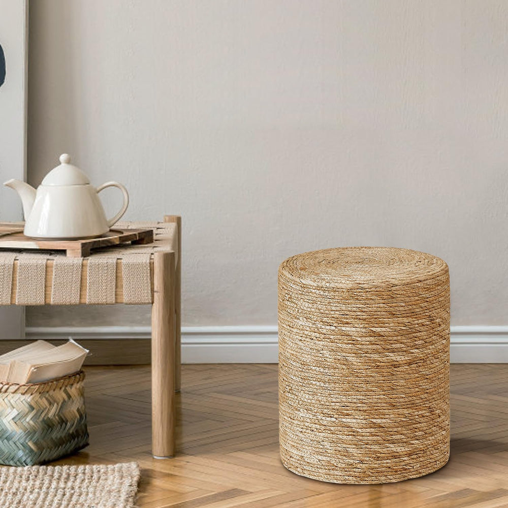 Handwoven Seagrass Braided Pouf Ottoman - From Where - 
