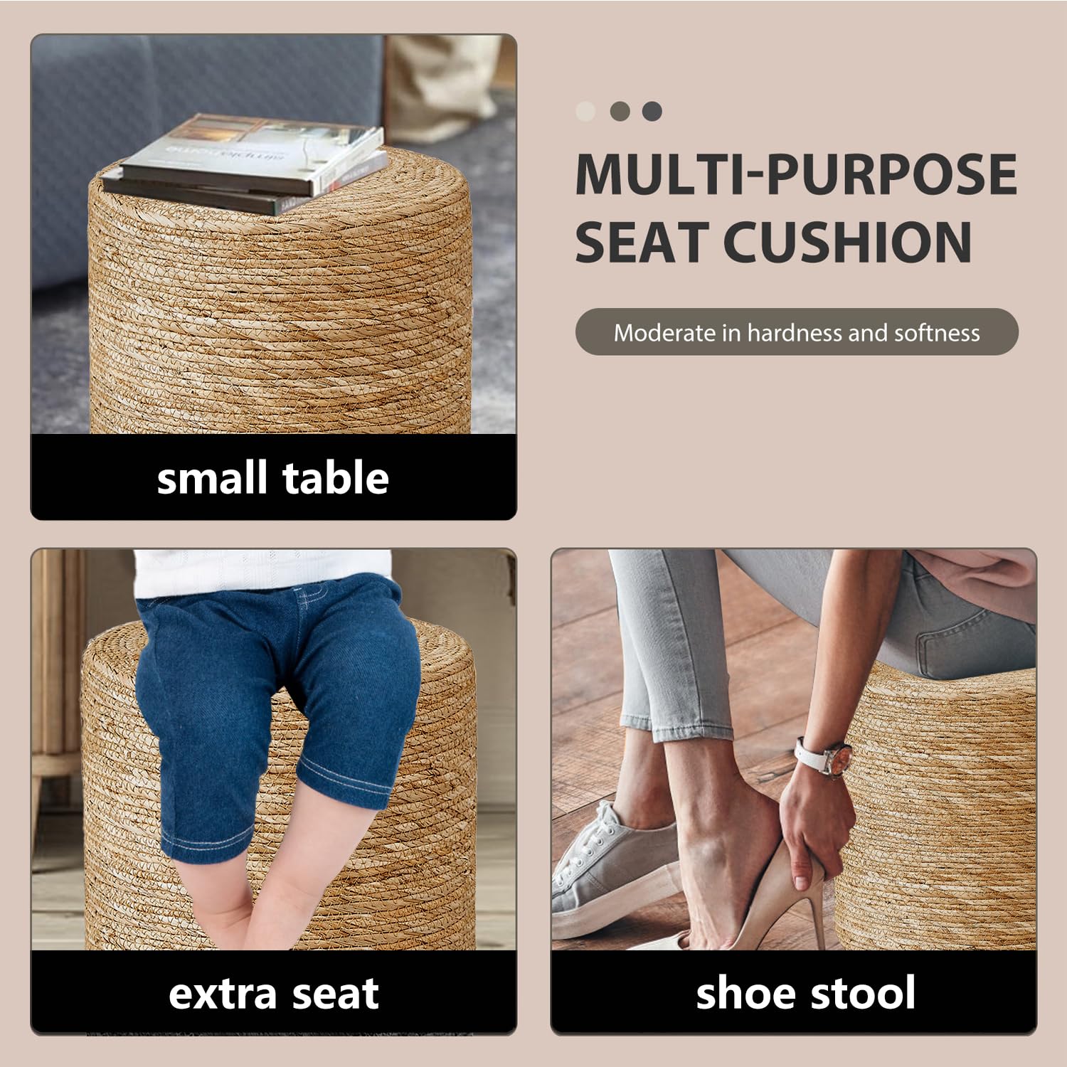Handwoven Seagrass Braided Pouf Ottoman - From Where - 