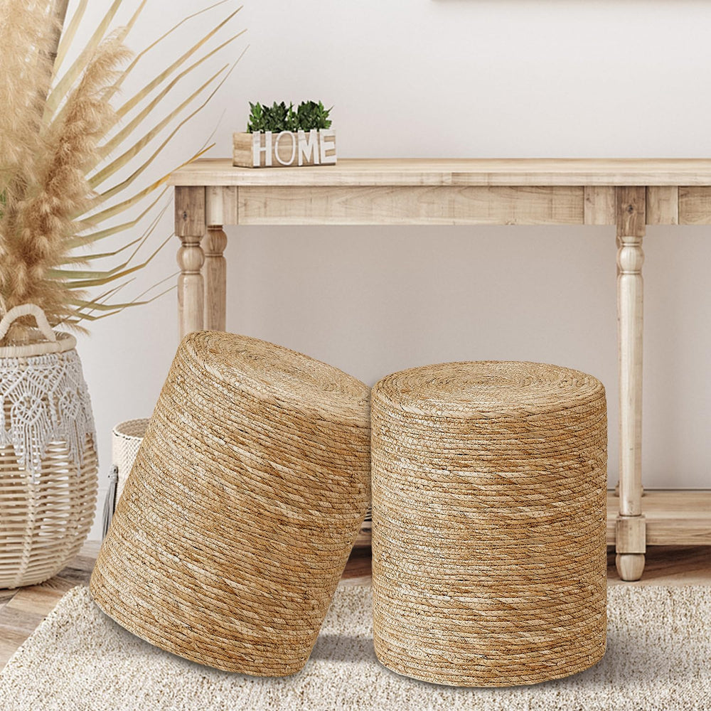 Handwoven Seagrass Braided Pouf Ottoman - From Where - 
