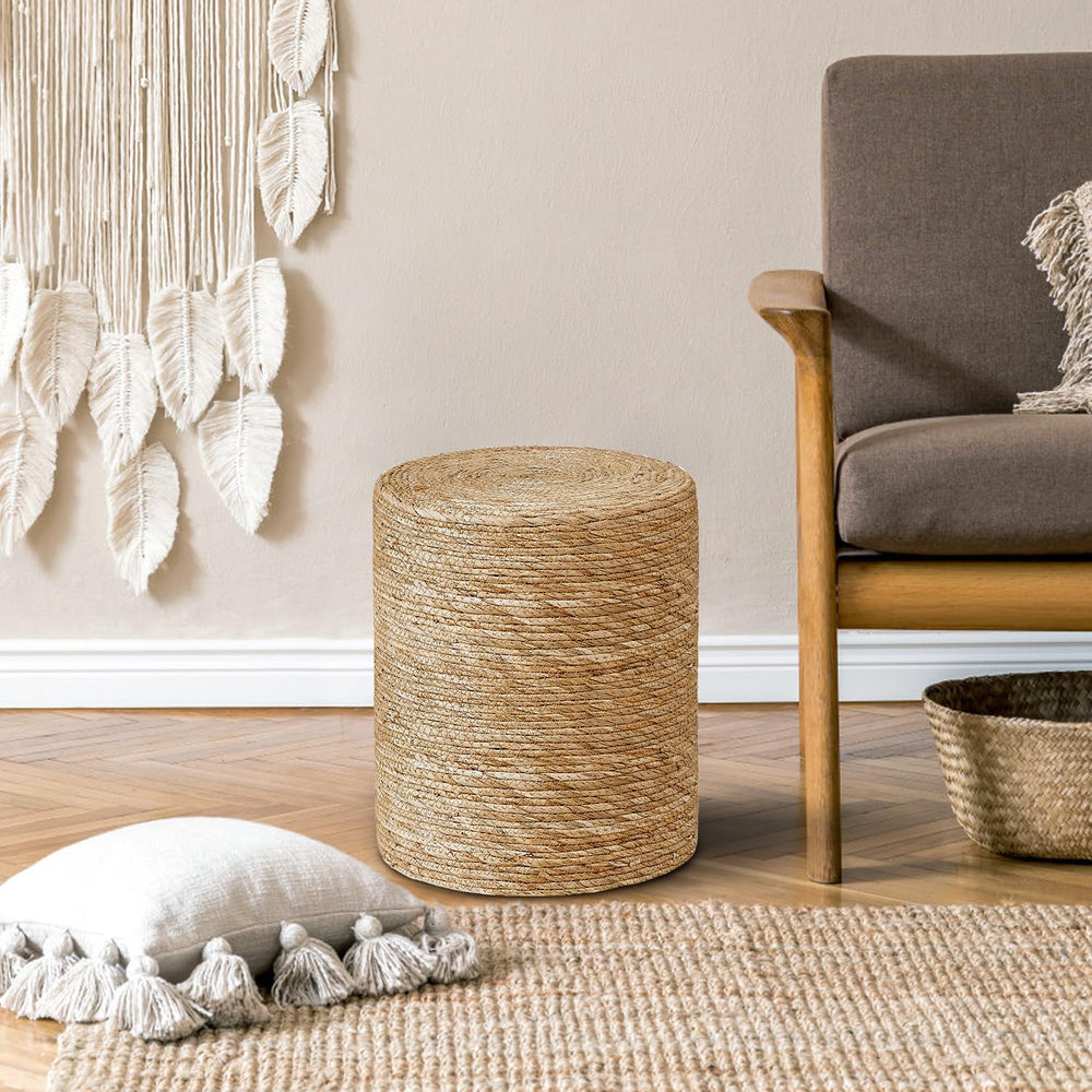 Handwoven Seagrass Braided Pouf Ottoman - From Where - 