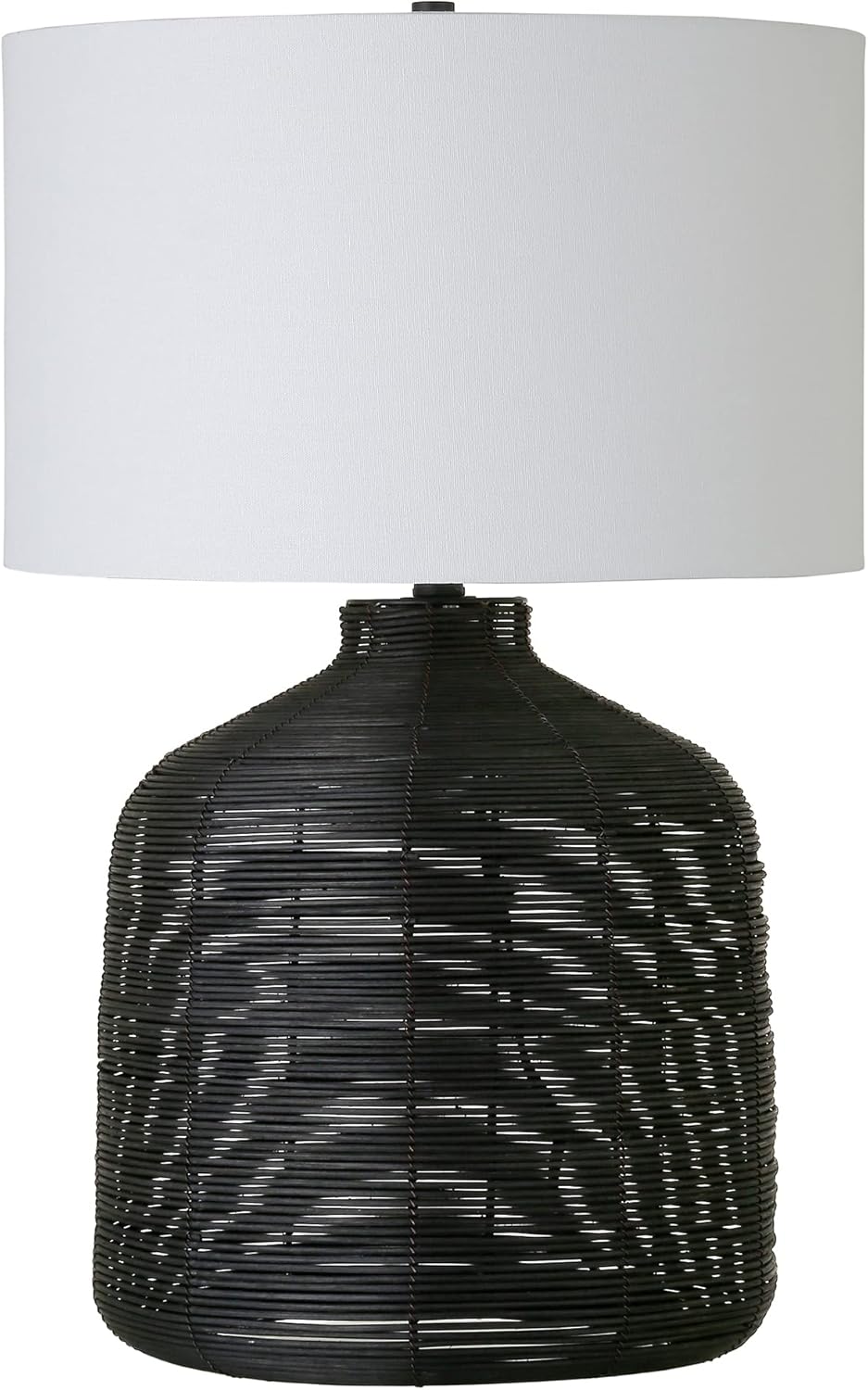 Henn&Hart 27" Tall Oversized/Rattan Table Lamp with Fabric Shade in Black Rattan/White, Lamp, Desk Lamp for Home or Office - From Where - 