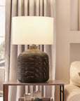 Henn&Hart 27" Tall Oversized/Rattan Table Lamp with Fabric Shade in Black Rattan/White, Lamp, Desk Lamp for Home or Office - From Where - 