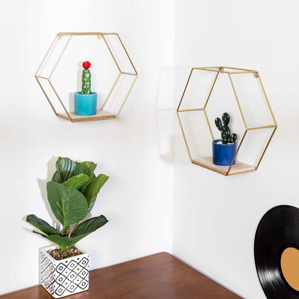 Hexagonal Metal Wall Shelves (Set of 2) - From Where - 
