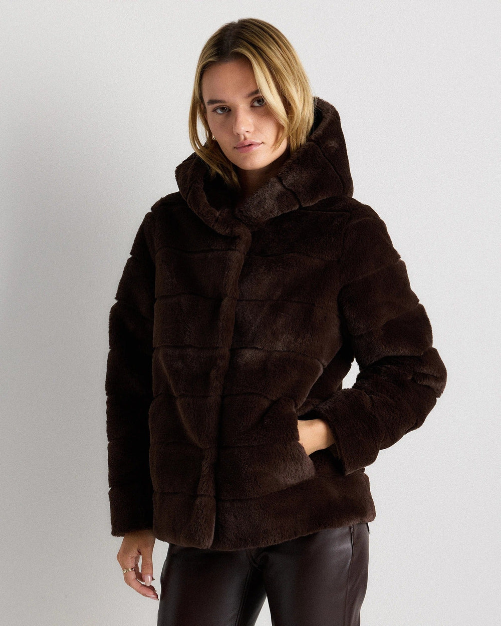 Hooded Faux Fur Jacket - From Where Finds -