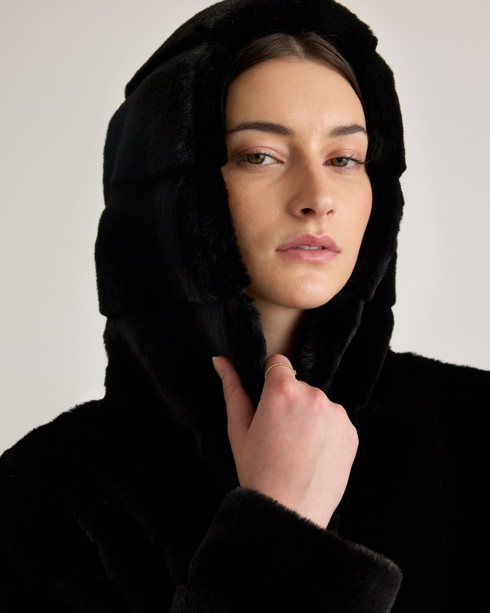 Hooded Faux Fur Jacket - From Where Finds -