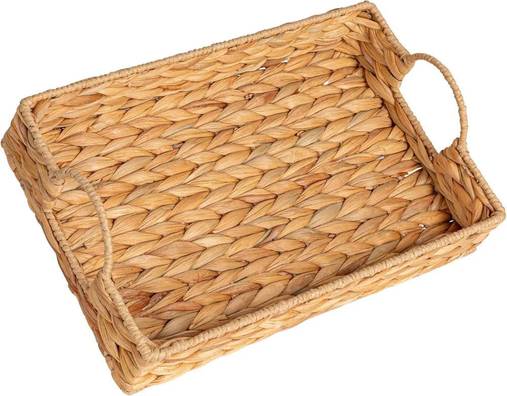 Household Essentials Water Hyacinth Woven Tray with Cutout Handles, Natural - From Where - 