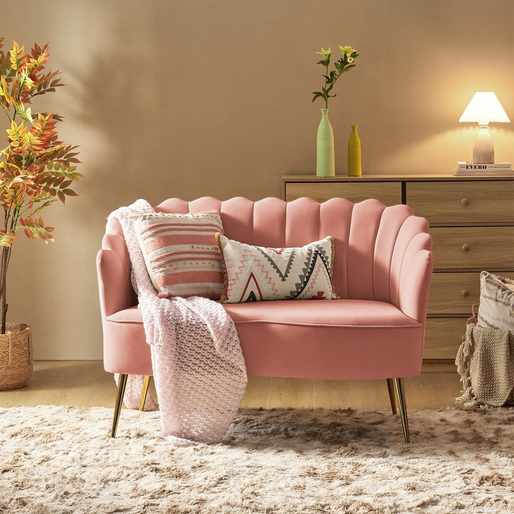 HULALA HOME Pink Velvet Loveseat - From Where - 