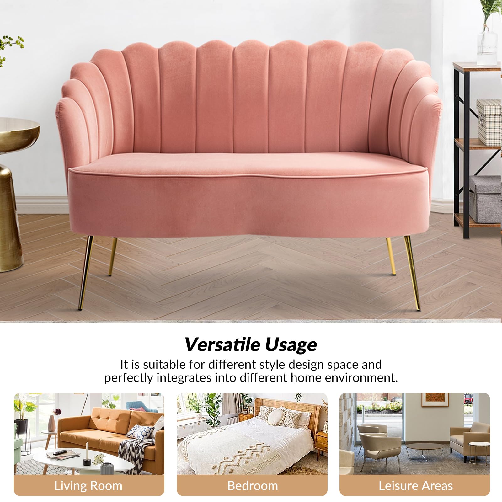 HULALA HOME Pink Velvet Loveseat - From Where - 