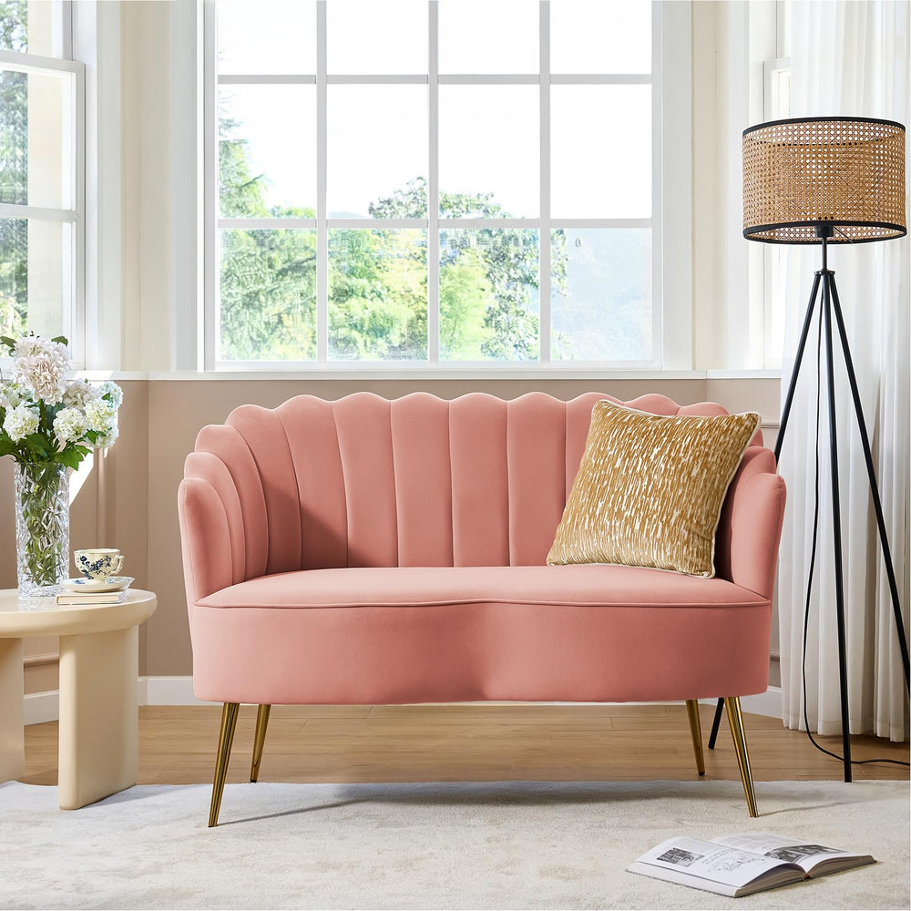 2-Seater Pink Velvet Loveseat