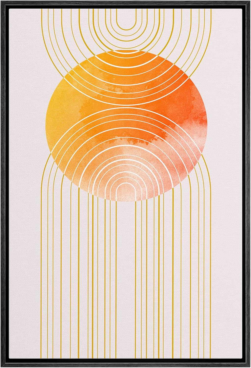 IDEA4WALL Framed Canvas Print Wall Art Sage Green Mid - Century Modern Color Blocks Abstract Shapes Illustrations Modern Art Decorative Minimalist Relax/Cozy Multicolor for Bedroom - 16&quot;x24&quot; Black - From Where - 