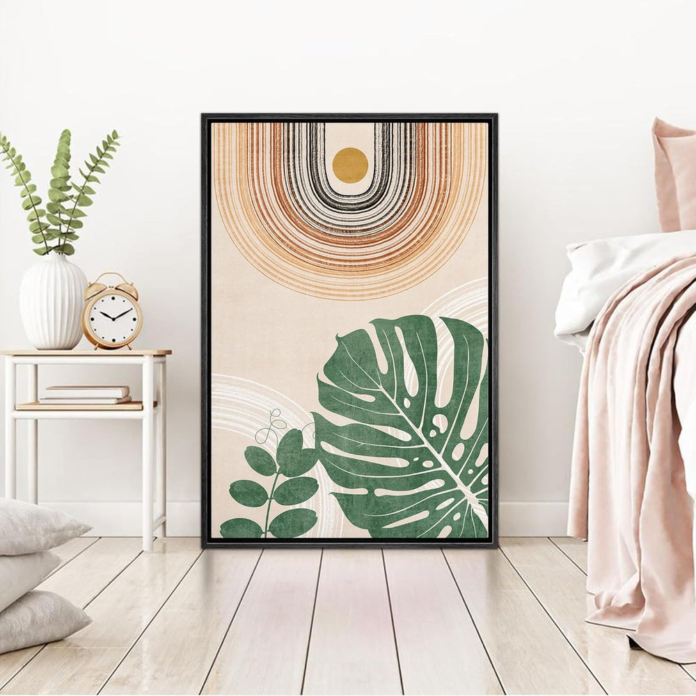 IDEA4WALL Framed Canvas Print Wall Art Sage Green Mid - Century Modern Color Blocks Abstract Shapes Illustrations Modern Art Decorative Minimalist Relax/Cozy Multicolor for Bedroom - 16"x24" Black - From Where - 