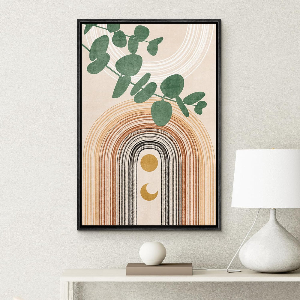 IDEA4WALL Framed Canvas Print Wall Art Sage Green Mid - Century Modern Color Blocks Abstract Shapes Illustrations Modern Art Decorative Minimalist Relax/Cozy Multicolor for Bedroom - 16"x24" Black - From Where - 