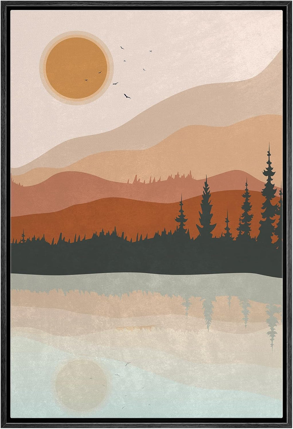 IDEA4WALL Framed Canvas Print Wall Art Sage Green Mid - Century Modern Color Blocks Abstract Shapes Illustrations Modern Art Decorative Minimalist Relax/Cozy Multicolor for Bedroom - 16"x24" Black - From Where - 