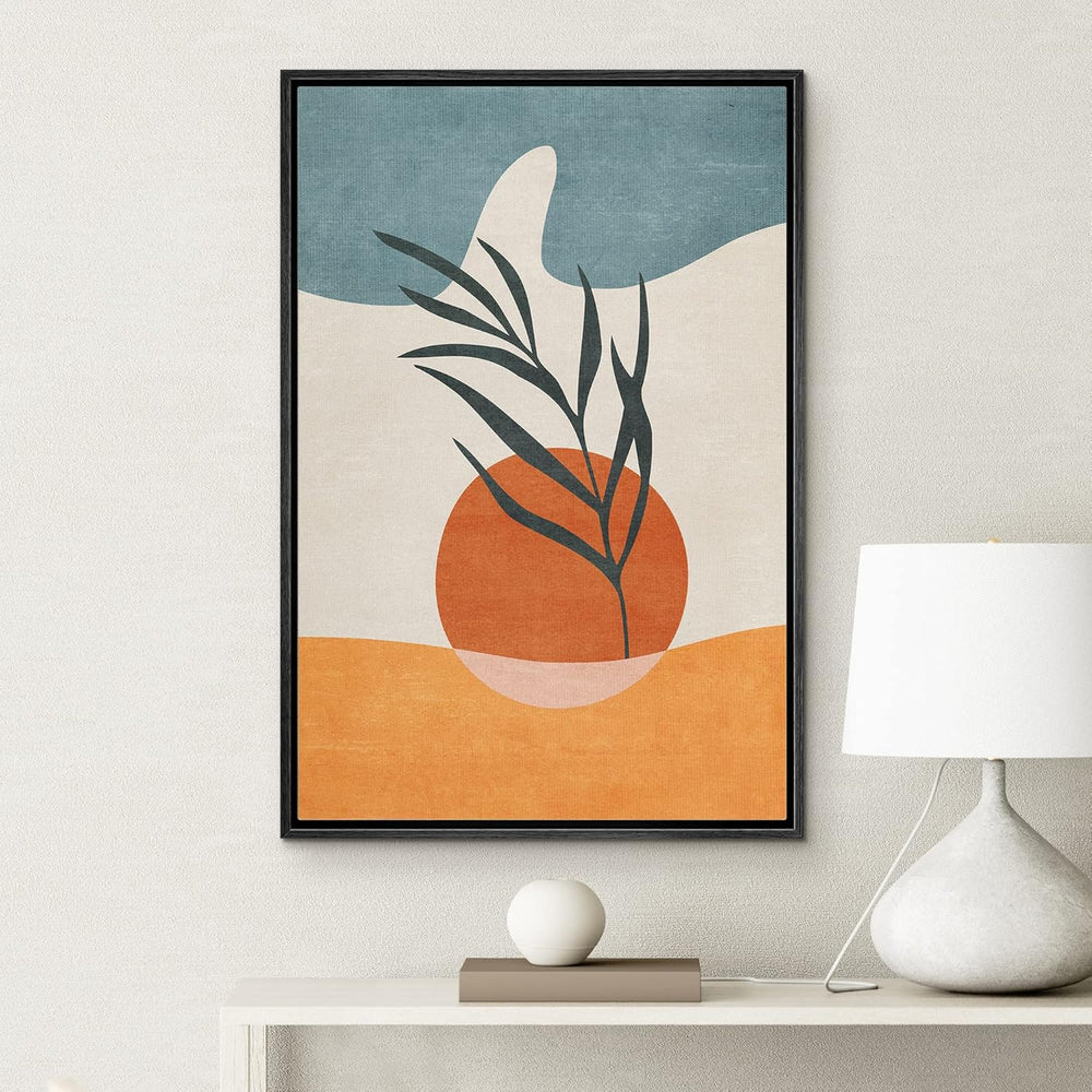 IDEA4WALL Framed Canvas Print Wall Art Sage Green Mid - Century Modern Color Blocks Abstract Shapes Illustrations Modern Art Decorative Minimalist Relax/Cozy Multicolor for Bedroom - 16"x24" Black - From Where - 