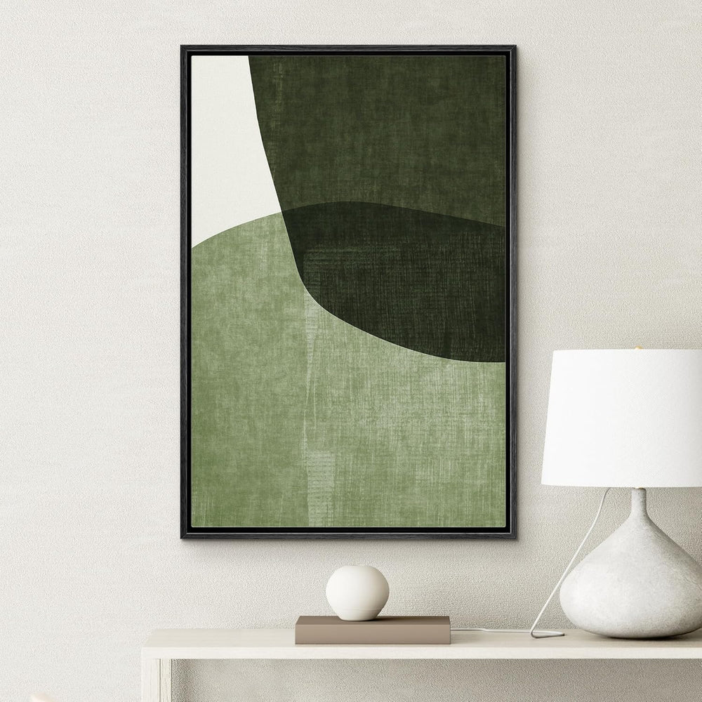 IDEA4WALL Framed Canvas Print Wall Art Sage Green Mid - Century Modern Color Blocks Abstract Shapes Illustrations Modern Art Decorative Minimalist Relax/Cozy Multicolor for Bedroom - 16"x24" Black - From Where - 