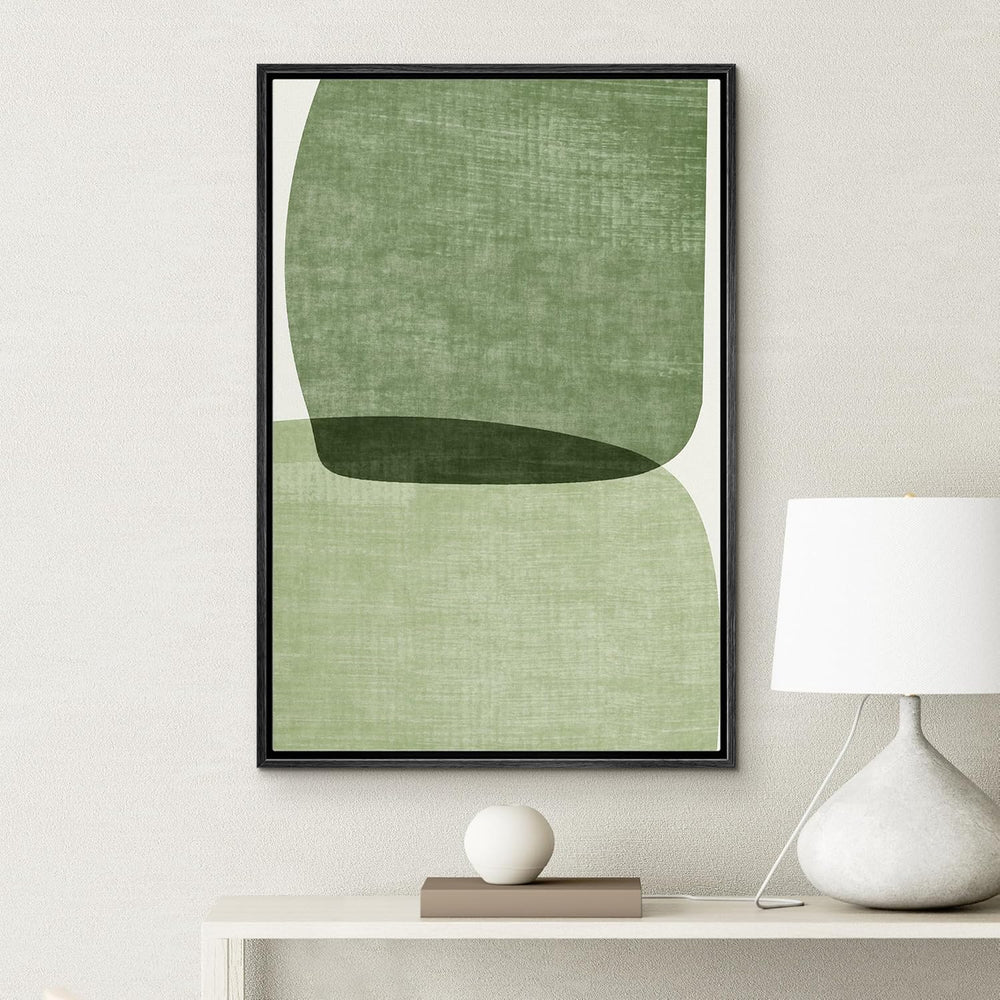 IDEA4WALL Framed Canvas Print Wall Art Sage Green Mid - Century Modern Color Blocks Abstract Shapes Illustrations Modern Art Decorative Minimalist Relax/Cozy Multicolor for Bedroom - 16"x24" Black - From Where - 