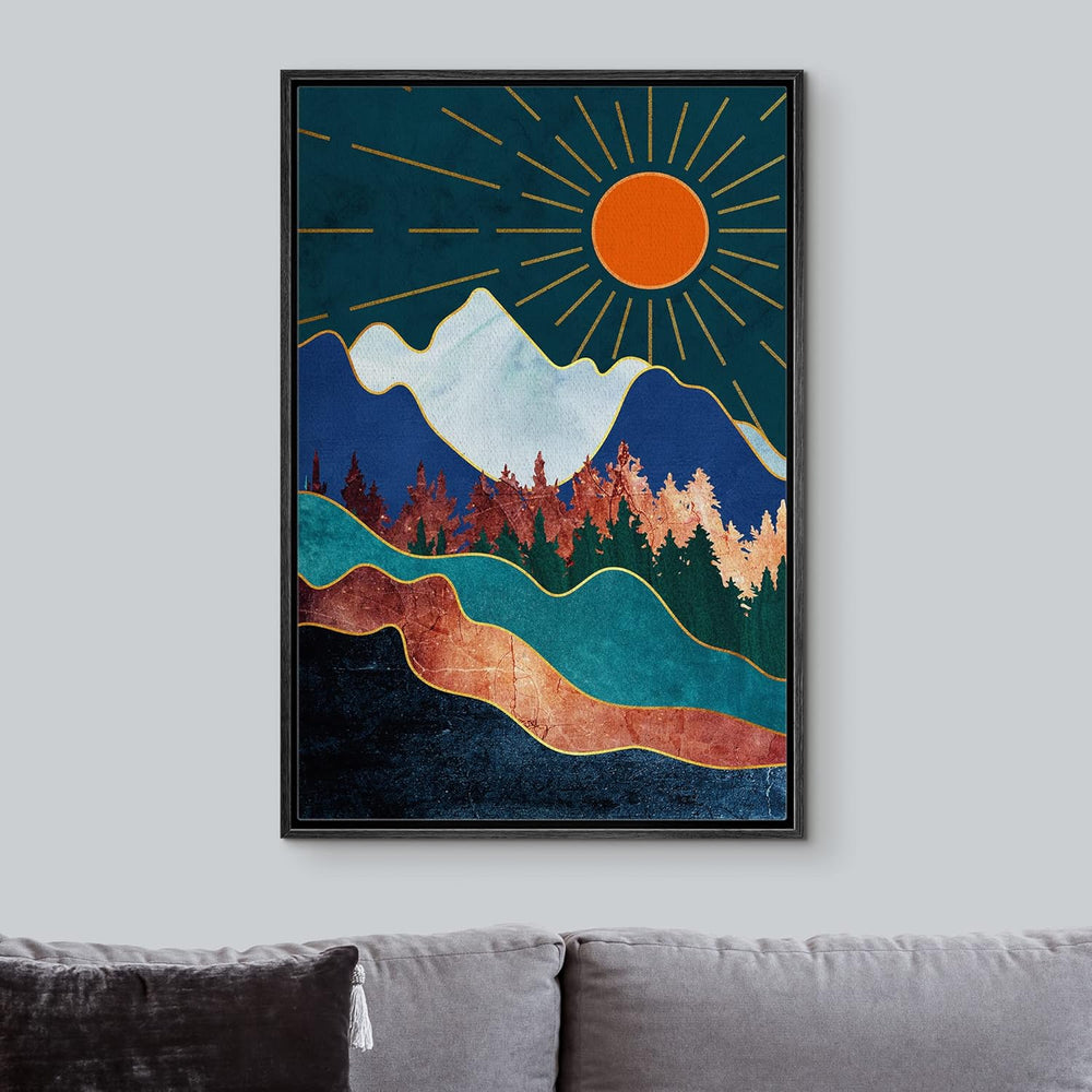 IDEA4WALL Framed Canvas Print Wall Art Sage Green Mid - Century Modern Color Blocks Abstract Shapes Illustrations Modern Art Decorative Minimalist Relax/Cozy Multicolor for Bedroom - 16"x24" Black - From Where - 