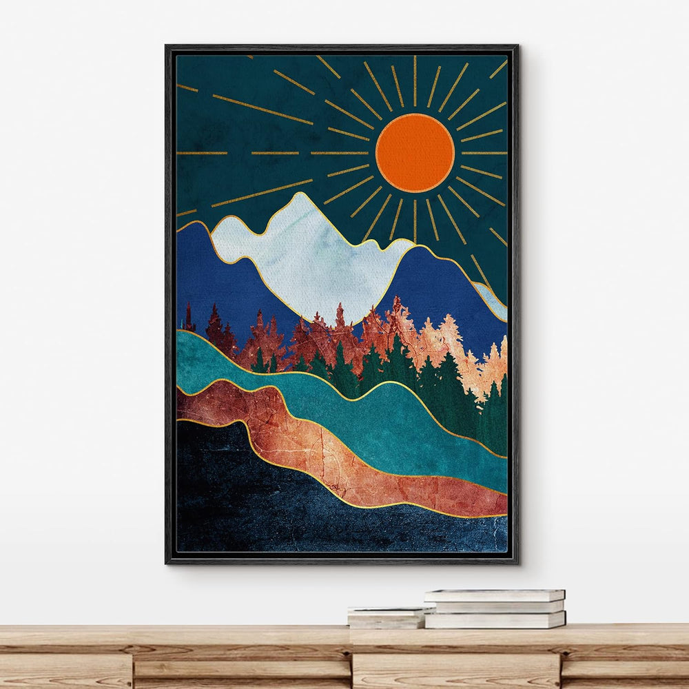 IDEA4WALL Framed Canvas Print Wall Art Sage Green Mid - Century Modern Color Blocks Abstract Shapes Illustrations Modern Art Decorative Minimalist Relax/Cozy Multicolor for Bedroom - 16"x24" Black - From Where - 