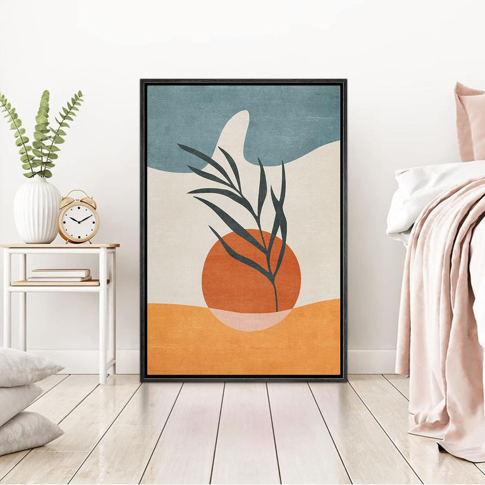 IDEA4WALL Framed Canvas Print Wall Art Sage Green Mid - Century Modern Color Blocks Abstract Shapes Illustrations Modern Art Decorative Minimalist Relax/Cozy Multicolor for Bedroom - 16"x24" Black - From Where - 