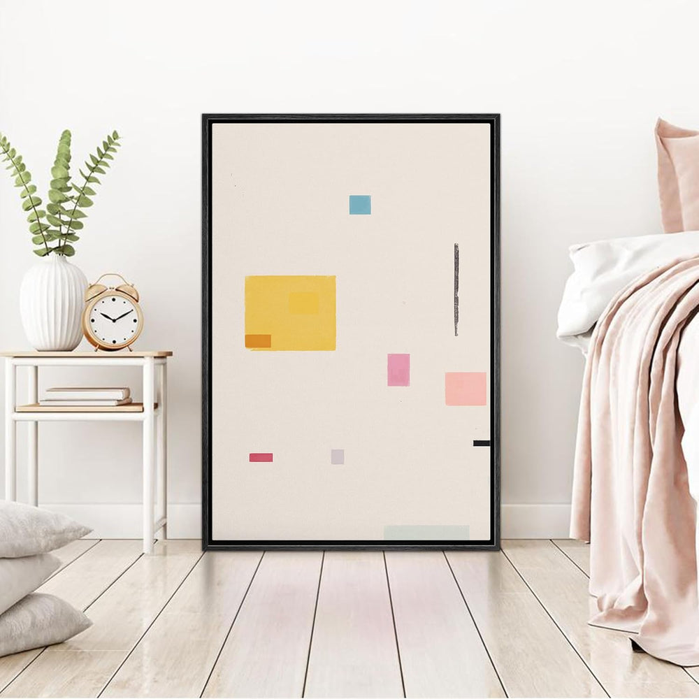 IDEA4WALL Framed Canvas Print Wall Art Sage Green Mid - Century Modern Color Blocks Abstract Shapes Illustrations Modern Art Decorative Minimalist Relax/Cozy Multicolor for Bedroom - 16"x24" Black - From Where - 