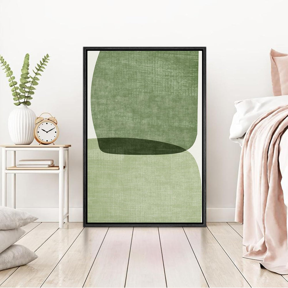 IDEA4WALL Framed Canvas Print Wall Art Sage Green Mid - Century Modern Color Blocks Abstract Shapes Illustrations Modern Art Decorative Minimalist Relax/Cozy Multicolor for Bedroom - 16"x24" Black - From Where - 