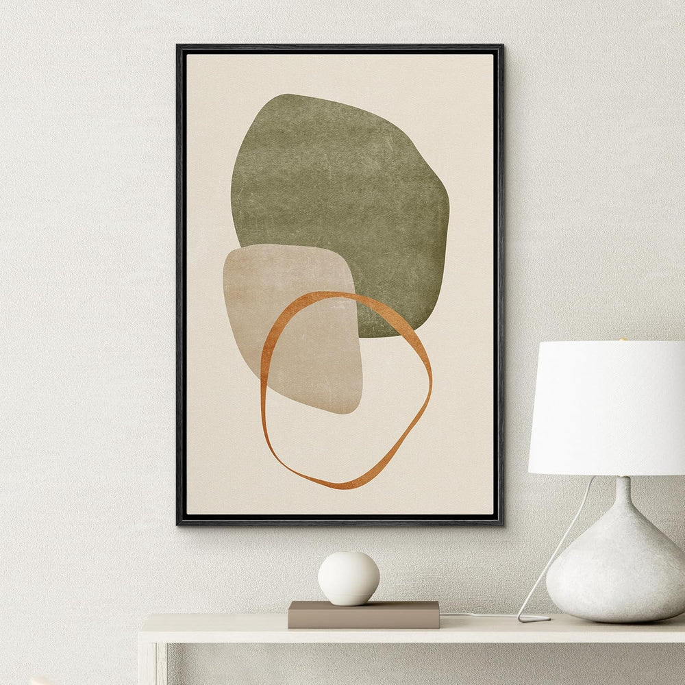 IDEA4WALL Framed Canvas Print Wall Art Sage Green Mid - Century Modern Color Blocks Abstract Shapes Illustrations Modern Art Decorative Minimalist Relax/Cozy Multicolor for Bedroom - 16"x24" Black - From Where - 