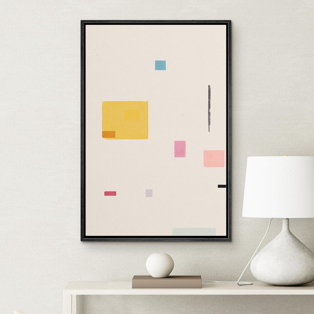 IDEA4WALL Framed Canvas Print Wall Art Sage Green Mid - Century Modern Color Blocks Abstract Shapes Illustrations Modern Art Decorative Minimalist Relax/Cozy Multicolor for Bedroom - 16"x24" Black - From Where - 