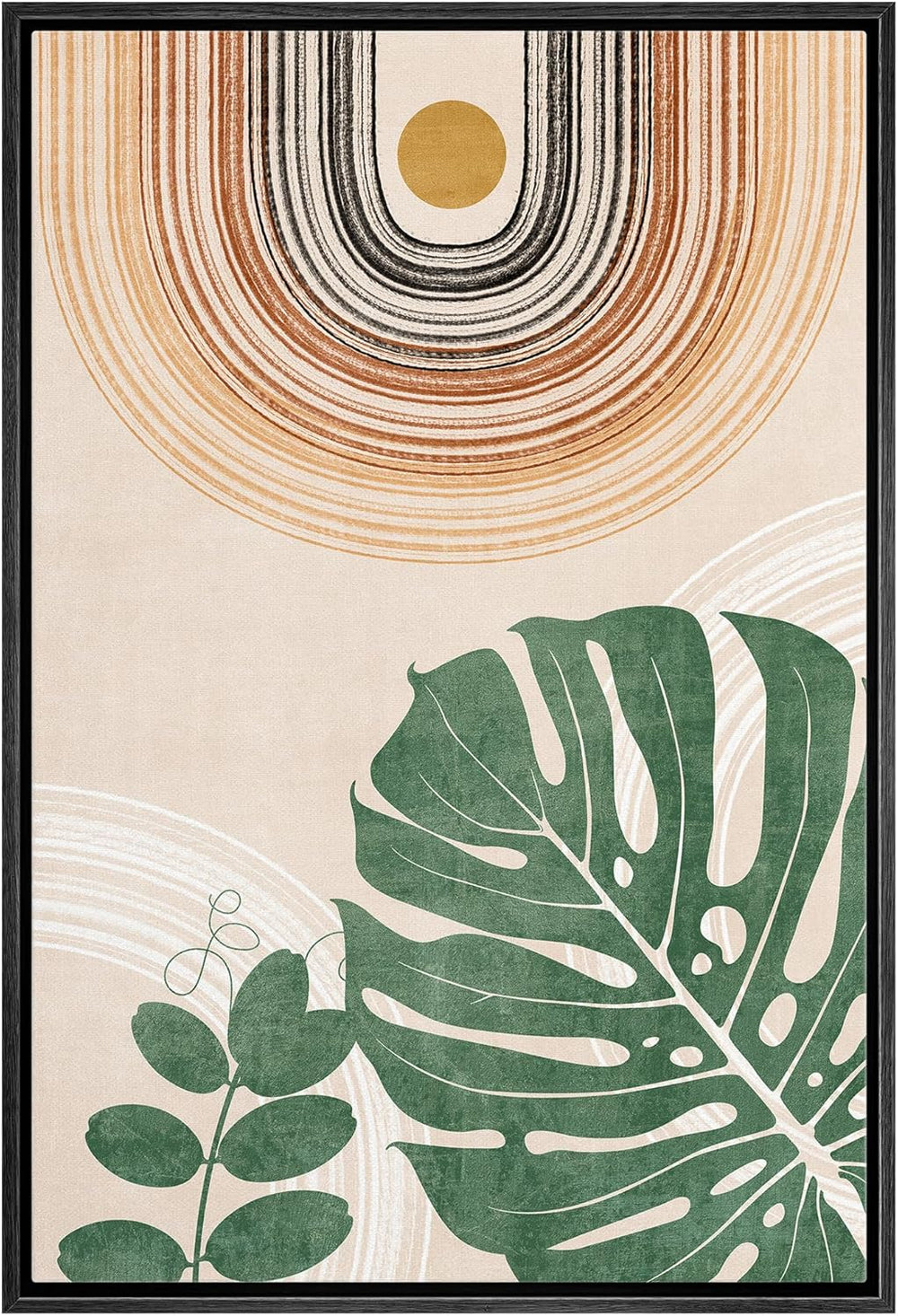 IDEA4WALL Framed Canvas Print Wall Art Sage Green Mid - Century Modern Color Blocks Abstract Shapes Illustrations Modern Art Decorative Minimalist Relax/Cozy Multicolor for Bedroom - 16"x24" Black - From Where - 