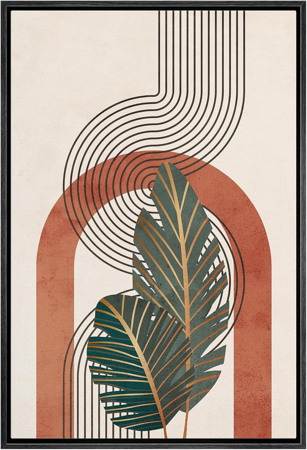 IDEA4WALL Framed Canvas Print Wall Art Sage Green Mid - Century Modern Color Blocks Abstract Shapes Illustrations Modern Art Decorative Minimalist Relax/Cozy Multicolor for Bedroom - 16"x24" Black - From Where - 