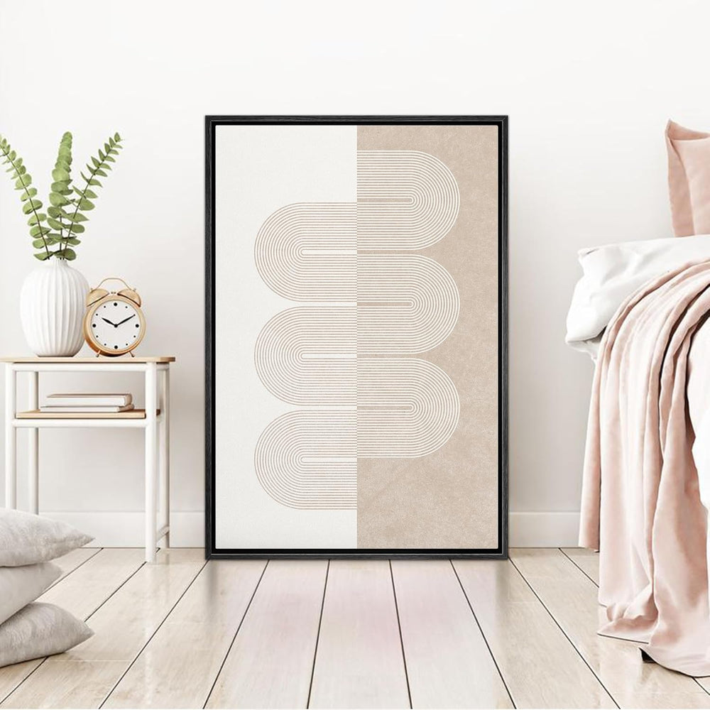 IDEA4WALL Framed Canvas Print Wall Art Sage Green Mid - Century Modern Color Blocks Abstract Shapes Illustrations Modern Art Decorative Minimalist Relax/Cozy Multicolor for Bedroom - 16"x24" Black - From Where - 