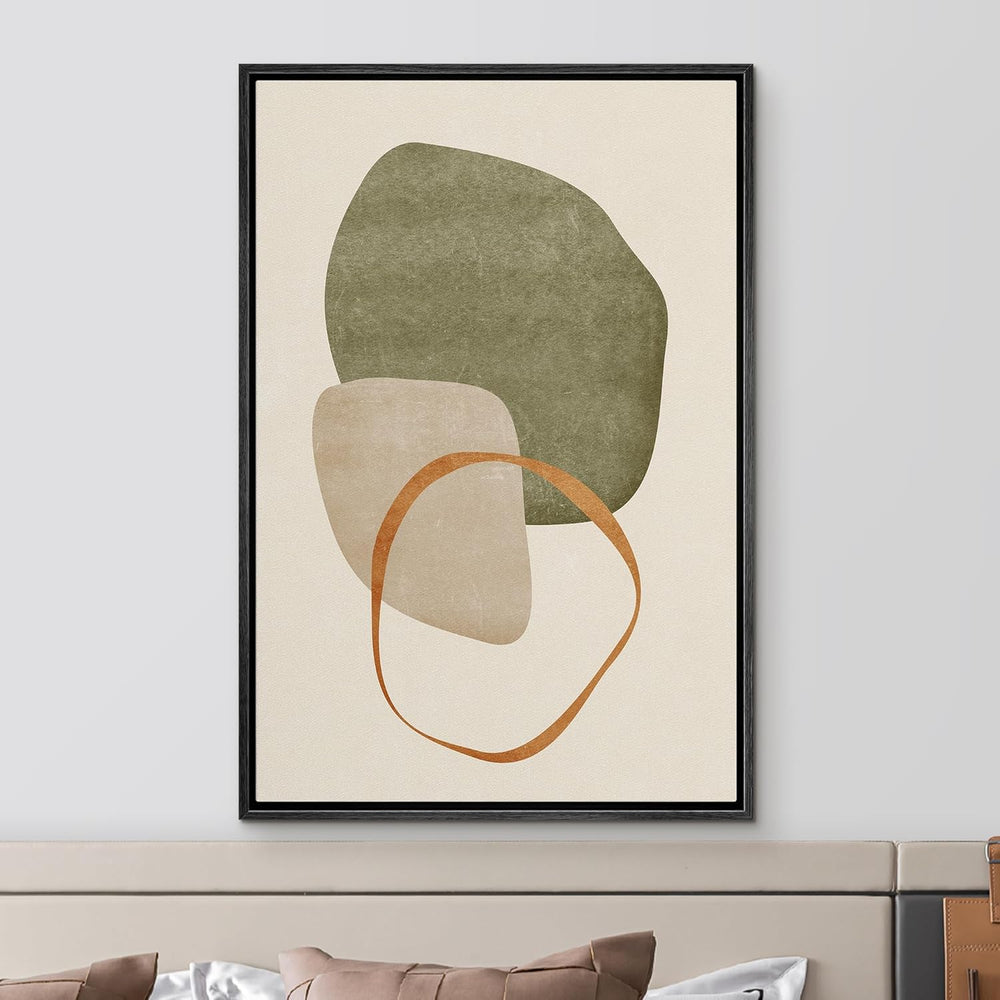 IDEA4WALL Framed Canvas Print Wall Art Sage Green Mid - Century Modern Color Blocks Abstract Shapes Illustrations Modern Art Decorative Minimalist Relax/Cozy Multicolor for Bedroom - 16"x24" Black - From Where - 