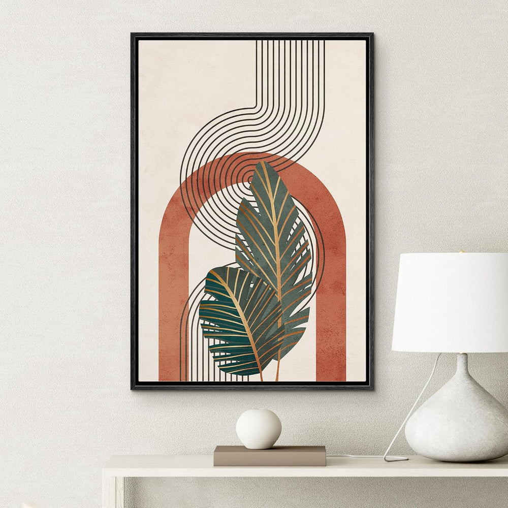 IDEA4WALL Framed Canvas Print Wall Art Sage Green Mid - Century Modern Color Blocks Abstract Shapes Illustrations Modern Art Decorative Minimalist Relax/Cozy Multicolor for Bedroom - 16"x24" Black - From Where - 