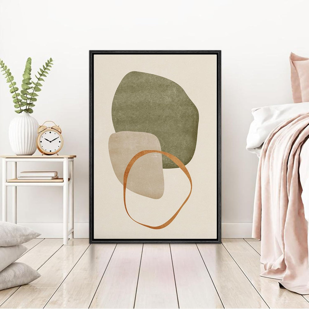 IDEA4WALL Framed Canvas Print Wall Art Sage Green Mid - Century Modern Color Blocks Abstract Shapes Illustrations Modern Art Decorative Minimalist Relax/Cozy Multicolor for Bedroom - 16"x24" Black - From Where - 