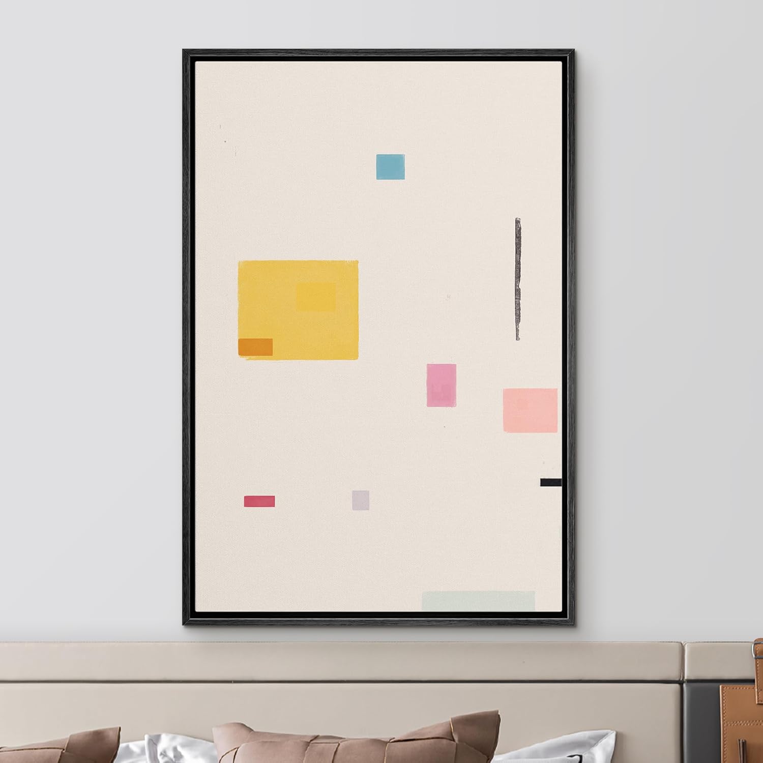 IDEA4WALL Framed Canvas Print Wall Art Sage Green Mid - Century Modern Color Blocks Abstract Shapes Illustrations Modern Art Decorative Minimalist Relax/Cozy Multicolor for Bedroom - 16&quot;x24&quot; Black - From Where - 