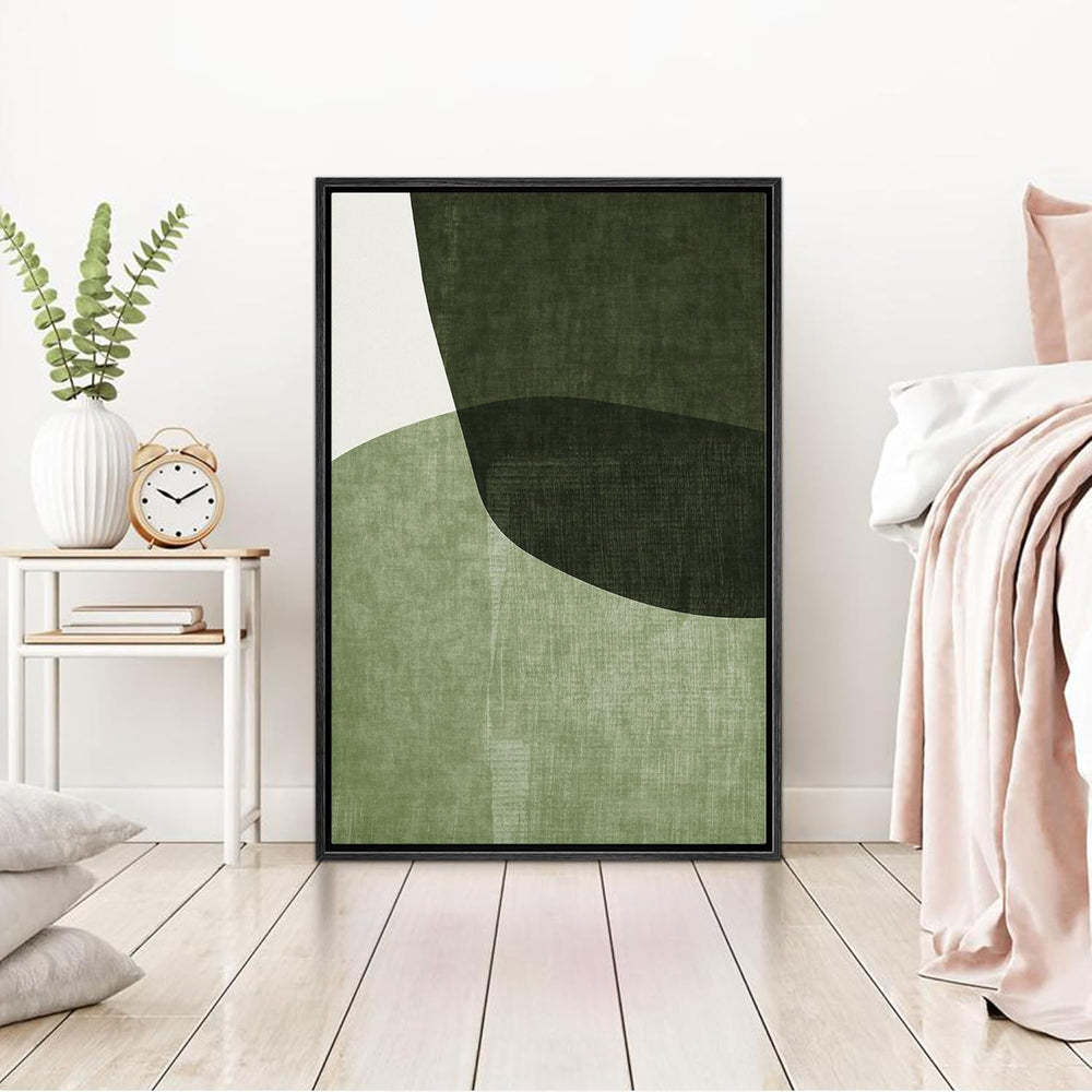 IDEA4WALL Framed Canvas Print Wall Art Sage Green Mid - Century Modern Color Blocks Abstract Shapes Illustrations Modern Art Decorative Minimalist Relax/Cozy Multicolor for Bedroom - 16"x24" Black - From Where - 