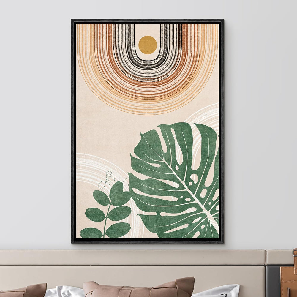 IDEA4WALL Framed Canvas Print Wall Art Sage Green Mid - Century Modern Color Blocks Abstract Shapes Illustrations Modern Art Decorative Minimalist Relax/Cozy Multicolor for Bedroom - 16"x24" Black - From Where - 